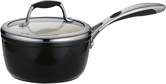 Tramontina Ceramica Deluxe 1.5-Quart Sauce Pan with Glass Lid, Ceramic Non Stick Small Saucepan, Oven-Safe, Metallic Black