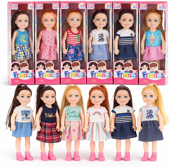 12 Pack Little Girls Party Favors Dolls - 5" Small Toddler Figures with Outfits, Dollhouse Size Pretend Play Set, Bulk Bundle Kids Toys Party Favors, Classroom Prizes, Goodie Bag Fillers