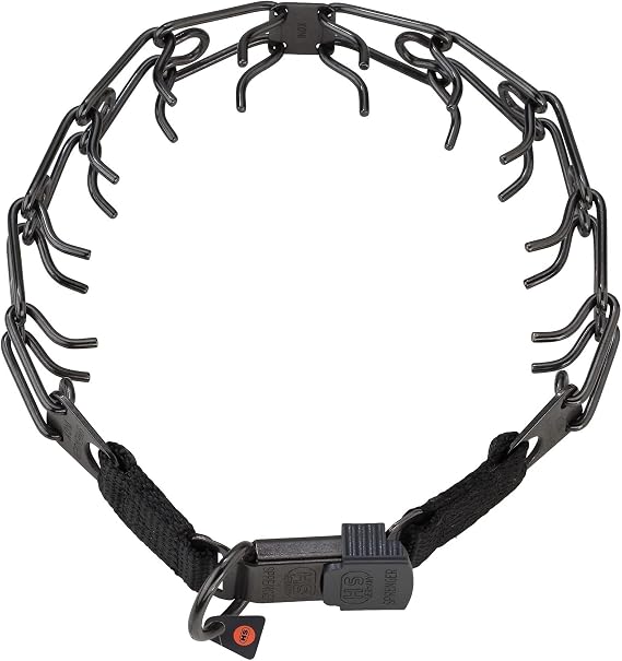 Herm Sprenger Black Stainless Steel Prong Collar with Buckle for Dogs, 3.2mm Large