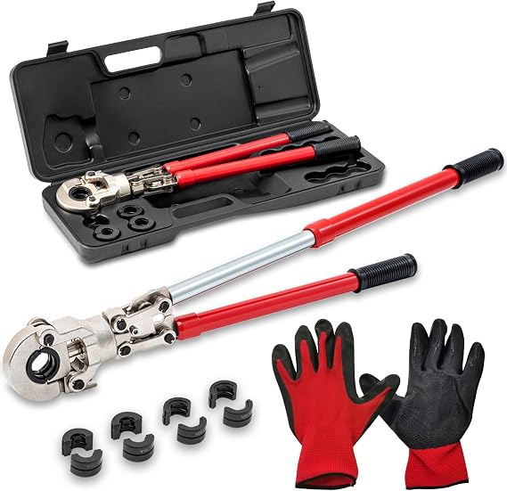 CXRCY Copper Press Tool Kit, Propress Tool for Copper Pipe with 4 Quick Change Jaws- 1/2", 3/4", 1", 5/8",Rotating 360 degree head,Copper Crimper Tool,Extendable handle,IWS-1632AF