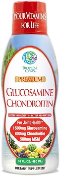 Tropical OasisPremium Liquid Glucosamine Chondroitin & MSM- Liquid Joint Support Formula 1500mg Glucosamine, 800mg Chondroitin, 500mg MSM - 16 Fl Oz