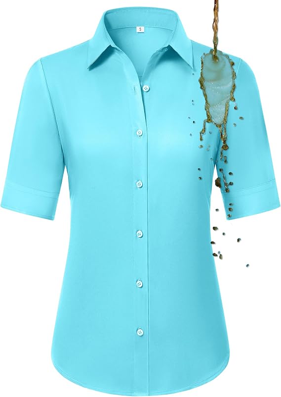 Gleeivy Women's Short Sleeve Button Down Shirt Stain Shield Wrinkle-Free