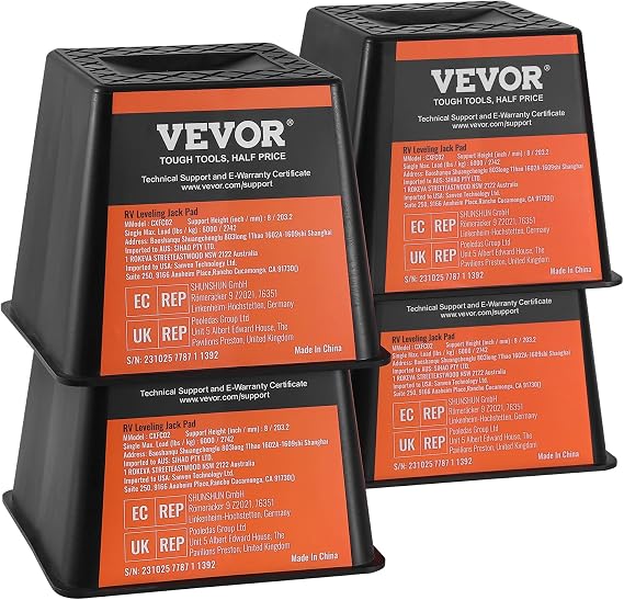 VEVOR Trailer Jack Block, 6000 lbs Capacity per RV Leveling Block, Polypropylene RV Camper Stabilizer Blocks, RV Travel Accessories Use for Any Tongue Jack, Post, Foot, 5th Wheels, 4-Pack