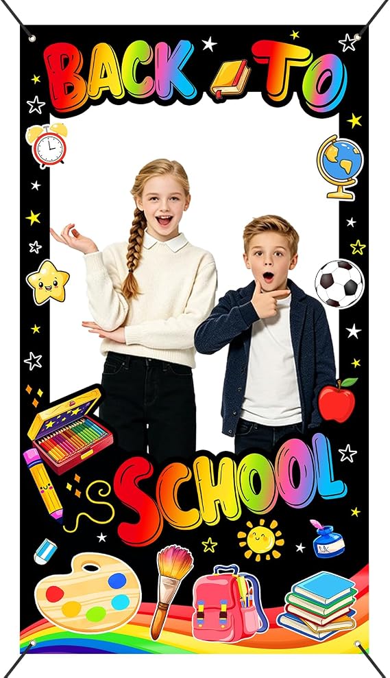 Back to School Photo Booth Props Frame Back to School Decorations Themed Backdrop Banner Classroom Party Decor Supplies for Preschool New Class Year First School Party, 3.2 ft x 5.9 ft