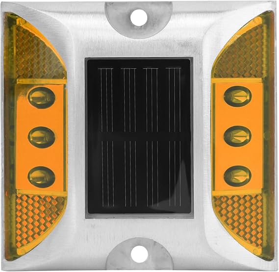 Solar Ground Marker Light, Long Range Auto Night Safety Guide Lamp for Driveway Garden Cast Aluminum Yellow 4 Pack
