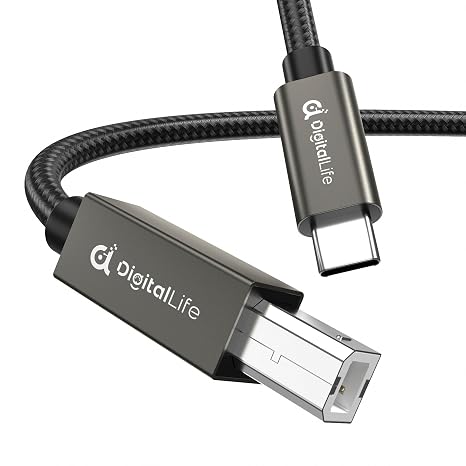 DigitalLife 6ft USB-C to B MIDI Interface Cable for MIDI Keyboard, Controller, Synthesizer, Audio Interface and More, Compatible with Windows, macOS, Linux - (Model No.:MIDI-CB180-II) 