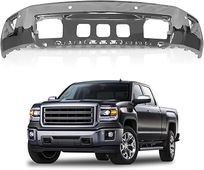 Front Bumper Face Bar Compatible with 2014 2015 GMC Sierra 1500 Series,Steel Bumper Replace For GM1002848 Chrome W HOLES
