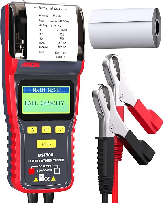 ANCEL BST500 Car Battery Tester with Printer, 12v 24v Automotive Battery Load Tester, Cranking Charging System Analyzer, 99.99% Accuracy for Car Motorcycles Truck SUV ATV RV and More