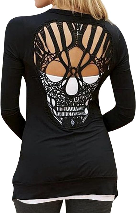 Women Cardigan Tops Long Sleeve Open Front Back Cutout Shirts Sexy Gothic Cardigan