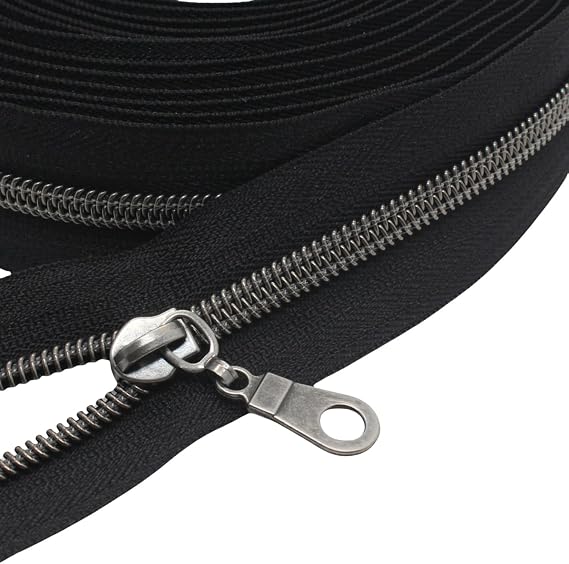 MebuZip #5 Gunmetal Nylon Coil Zippers by The Yard Bulk 10 Yards Black