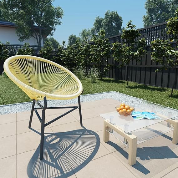 Acapulco Chair PE Rattan Outdoor Lounge Chair Beige 27.2"x26"x34.3" Water-Resistant Steel Frame Modern Patio Furniture for Poolside, Garden, Backyard
