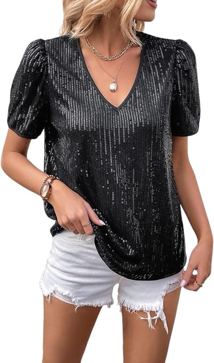 Women's Sparkly Sequin V-Neck Blouse