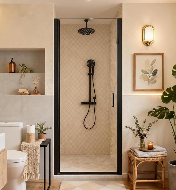 30x72 Inch Semi-Frameless Pivot Shower Door | 1/4 Inch (6mm) SGCC Clear Tempered Glass | Reversible Installation and 0.75in Dual-Side Adjustment | Single Panel in Matte Black