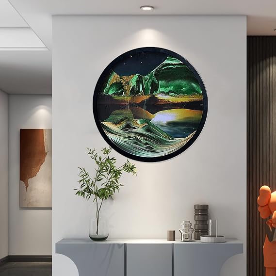 24'' Moving Sand Art Decor, 360 Rotation Wall Art Sculpture Decoration 3D Sand Art Liquid Motion Sand Painting Art Living Room Home Office Decoration for Art Gallery Decor
