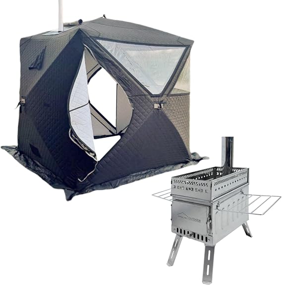 Camping Stove with Sauna Tent with Stove Jack, Hot Tent Wood Stove with Pipe Spark Arrestor for 1-2 Person Dry Sauna, Cooking, Ice Fishing