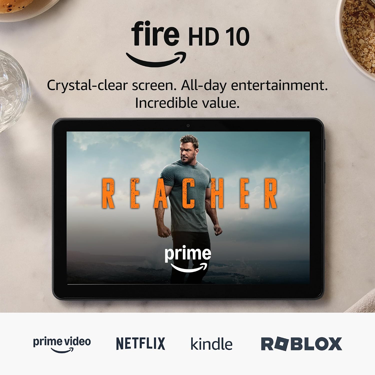 Amazon Fire HD 10 tablet newest gen, built for relaxation, 10.1" vibrant Full HD screen, octa-core processor, 3 GB RAM, up to 13-h battery life, 2023 release, 32 GB, Black, with adverts