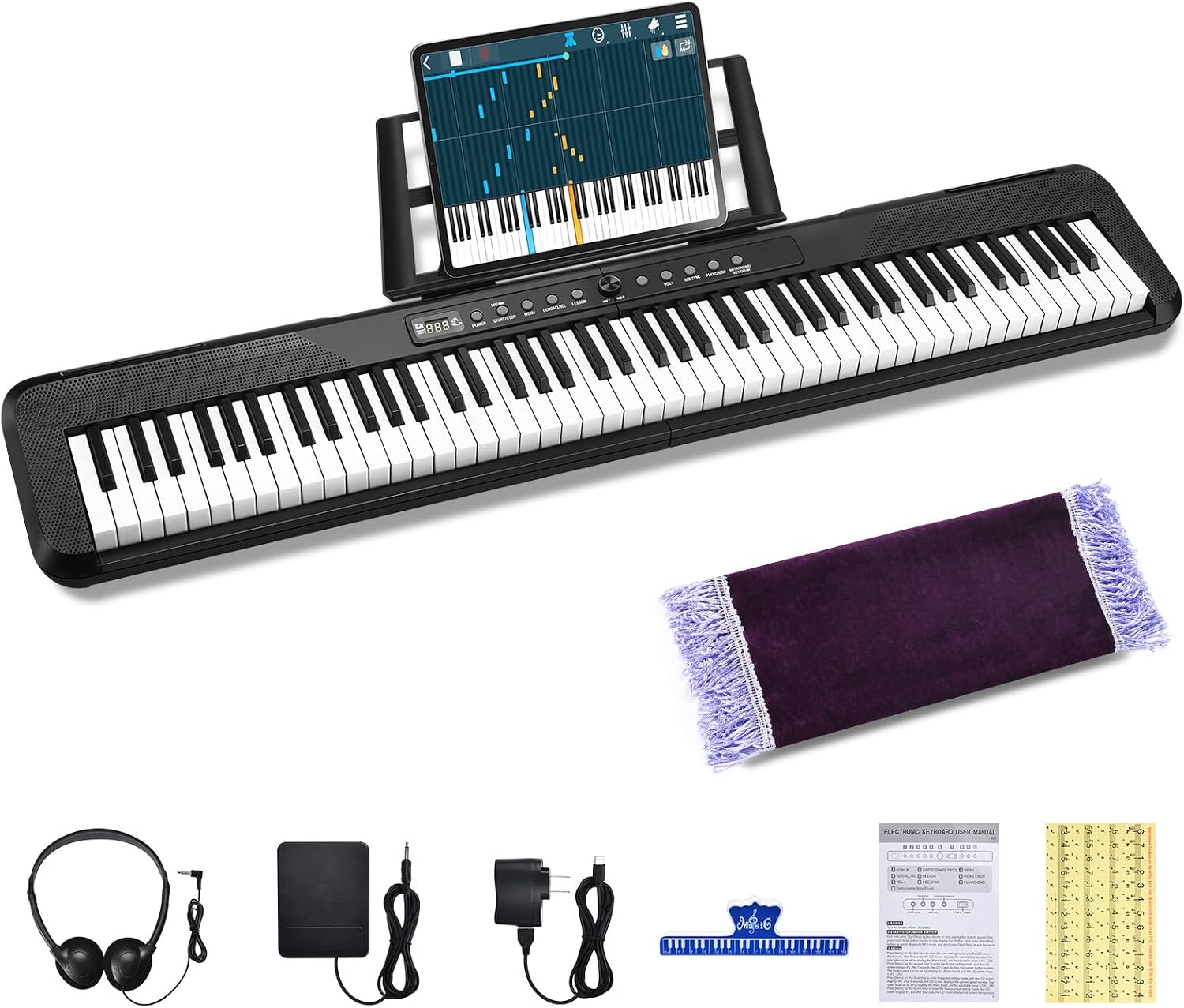 88 Key Digital Piano Beginner Electric Keyboard Piano, with Semi-Weighted Velocity-Sensitive Keys Dual 20W Speakers Bundle include Sustain Pedal, Carrying Bag, Music Stand, Earphone