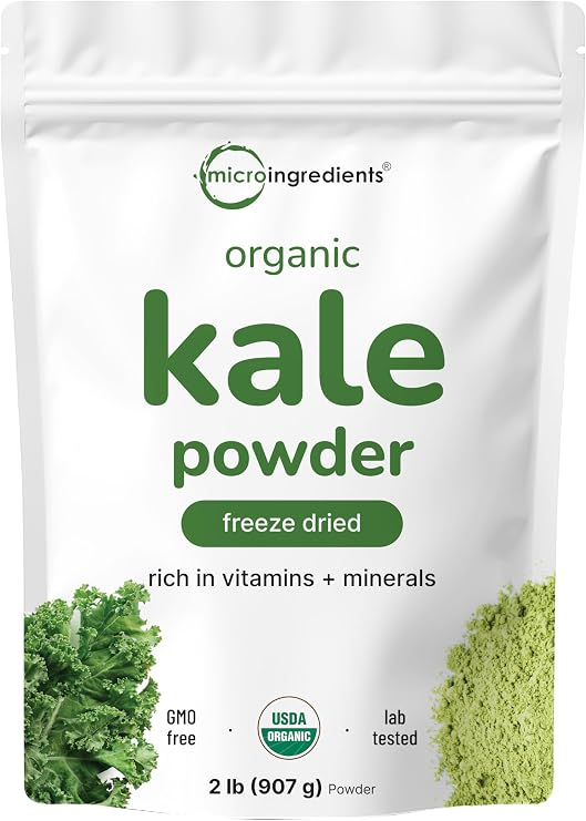Sustainably US Grown, Organic Kale Powder, 2 Pounds | Fresh Freeze Dried Source | Nutrient-Dense Greens Superfood | Kale Tea and Green Drink Mix | 907 Servings, No GMOs, Vegan Friendly