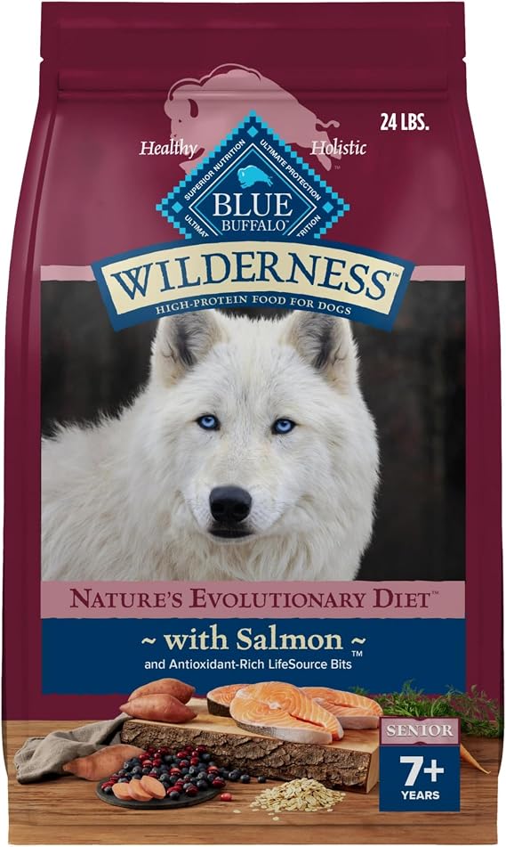 Blue Buffalo Wilderness Salmon & Wholesome Grains Senior Dry Dog Food 24 lb | 31g Protein, Real Salmon #1 Ingredient, High Protein with Glucosamine & Chondroitin to Support Joint Health & Mobility