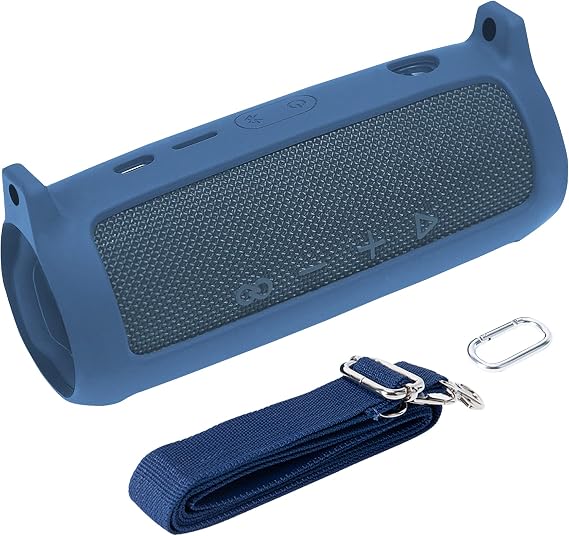 co2CREA Soft Silicone Case for JBL Flip 6 Portable Bluetooth Speaker, Blue | Portable Travel Protective Skin Cover with Detachable Shoulder Strap and Carabiner, Lightweight