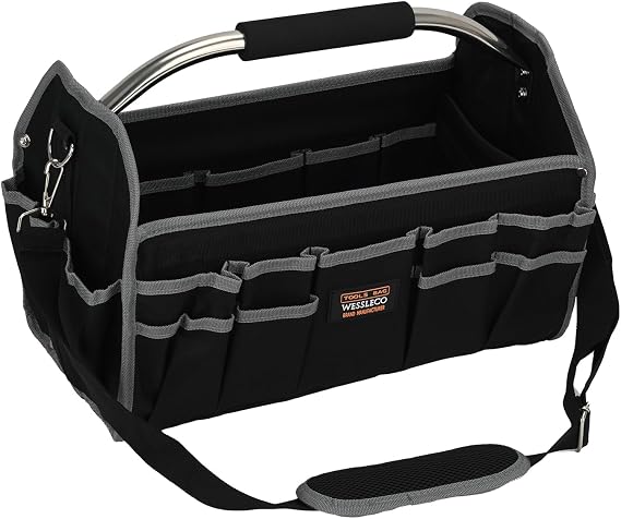 Electrician Tool Bag Open Toolkit, Multi Pocket Organizer | Large Capacity with Sturdy Handle & Adjustable Shoulder Strap, Portable Tool Storage for Professionals, Gifts for Men