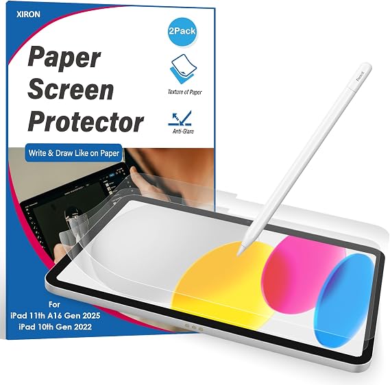 XIRON Paper Screen Protector for iPad A16 11th 2025 & 10th Generation 10.9" | 2 Pack Matte PET Film for Writing and Drawing Like on Paper, Anti-Glare & Anti-Scratch