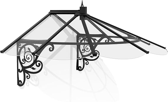 Palram - Canopia Lily 6' x 4' Victorian Door/Window Awning, Black/Clear | Fixed Outdoor Awning DIY Kit for House, Acrylic UV Protected, Durable Galvanized Steel Metal Frame, Weather Resistant