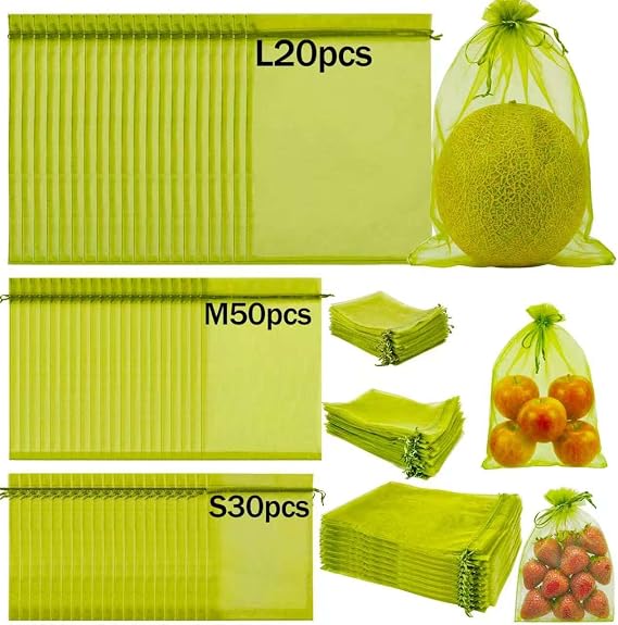 MultiSize Fruit Protection Bags, 100Pcs JapaneseFiber Organza Fruit Bags Mesh, Reusable Garden Mesh Bags, Fruit Tree Bags for Orchard, Balcony, Insect/Bird Barrier, Fruit Exclusion Bags