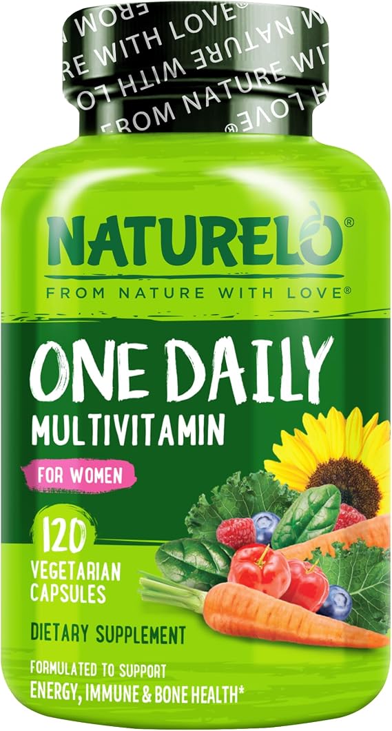 NATURELO One Daily Multivitamin for Women w/Vitamin B12, 120 Count | Energy Support, Whole Food Daily Women Multivitamin Supplement, Nourish Hair/Skin/Nail, Non-GMO, No Soy, Gluten Free