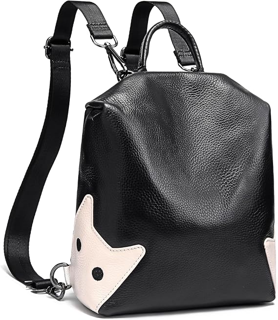 BOYATU Genuine Leather Backpack Purse for Women: Small Cat Pattern Backpack Anti-Theft Mini Backpack Elegant Shoulder Bags - Fashion Travel Handbag (Black)