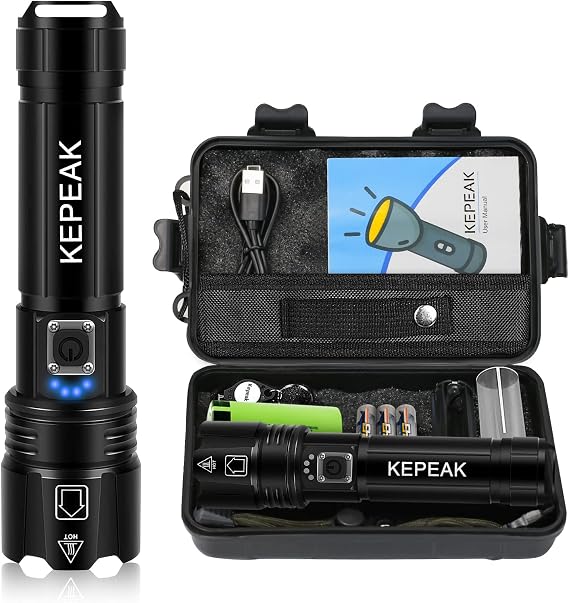KEPEAK Flash Light, 5 Modes Rechargeable Flashlights, Super Bright LED Flash Lights, High Powered, Zoomable, Tactical Handheld Waterproof Flashlight for Camping, Emergency