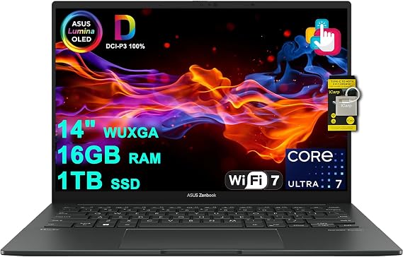 ASUS Zenbook 14 Creator Laptop 14" WUXGA Lumina OLED Touch (500nits HDR, 100% DCI-P3) Intel 16-core Ultra 7 255H (Up to 13 Tops) 16GB RAM 1TB SSD for Business Work Win11 ICP Hub