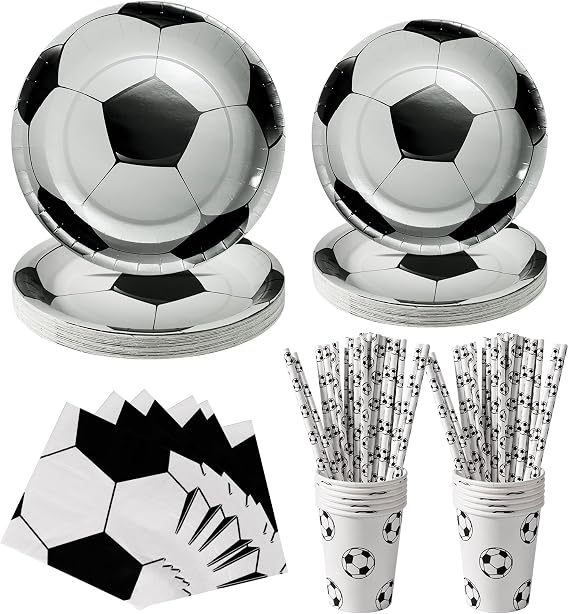 Football Party Tableware Set, Football Theme Kids Birthday Decoration Party Accessories Set, Birthday Paper Cups Paper Plates Napkins, Football Soccer World Cup Decorations Serve 20 Guests