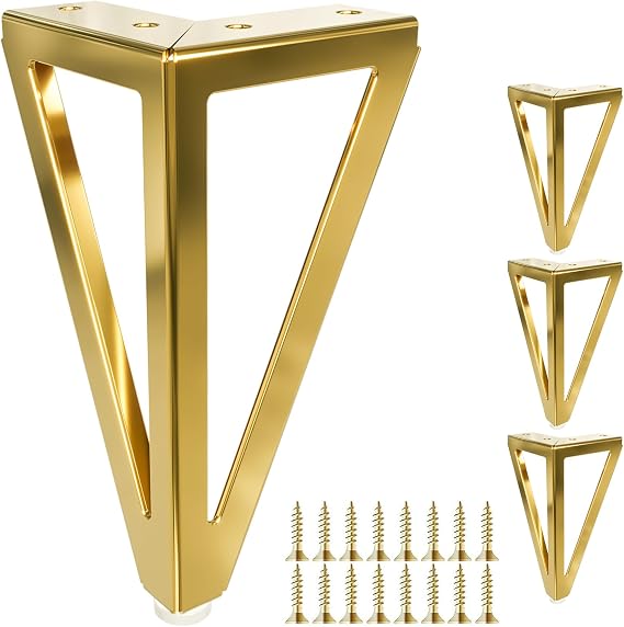 6 Inch Solid Metal Furniture Legs, Heavy Duty Gold Furniture Sofa Feet, DIY Replacement Couch Legs, Suitable for Sofas, Coffee Tables, Cabinets - with Rubber Floor Protectors (Set of 4)