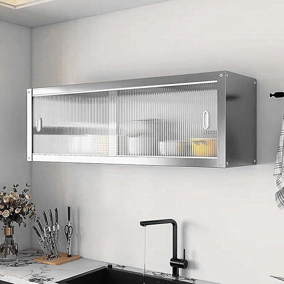 Kitchen Multi Purpose Storage Cabinet Wall with Transparent Sliding Door