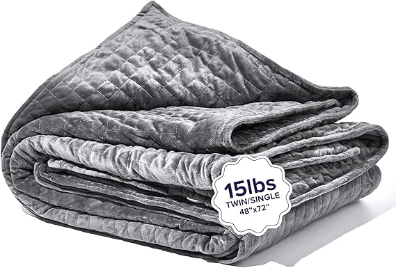 Gravity Weighted Blankets for Adults, 15lbs Grey (48" x 72", Twin/Single) - Heavy Comfort Cotton Blanket with Glass Beads - Utra-Soft Premium Breathable Microfiber Duvet Cover - Machine Washable
