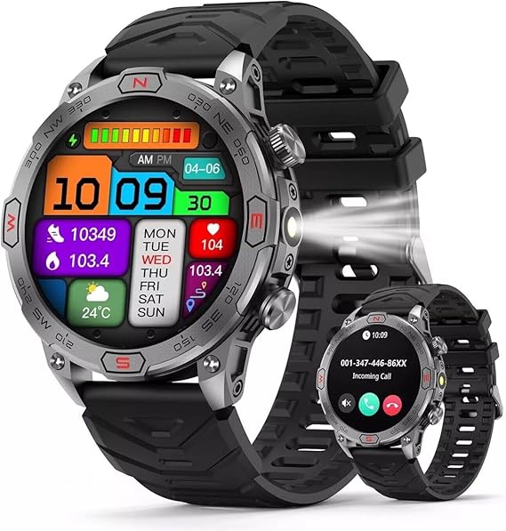 Smart Watch for Samsung Galaxy S24 S24+ Ultra - with LED Flashlight, 1.43" AMOLED Display, Outdoor Smartwatch with Compass/Altitude/Air Pressure, Waterproof Fitness Tracker Watch