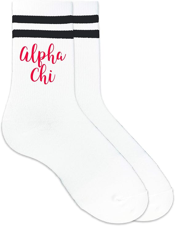 Sorority Name on Striped Crew Socks - All 26 NPC Organizations Available