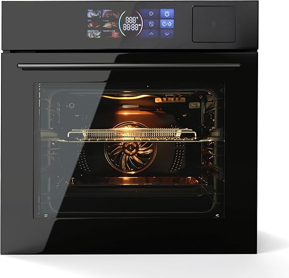 Single Wall Oven 24" Built-In Electric Ovens with Steam Cook/Grill/Air Fry Function, 3000W 2.5 Cu.Ft. Convection Wall Ovens with Touch Control, Stainless Steel Finish, Black