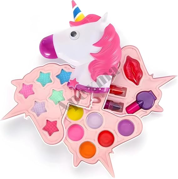 Spreadable Unicorn Shaped 3 Tiers Makeup Set Toy Cosmetic Supplies for Girls