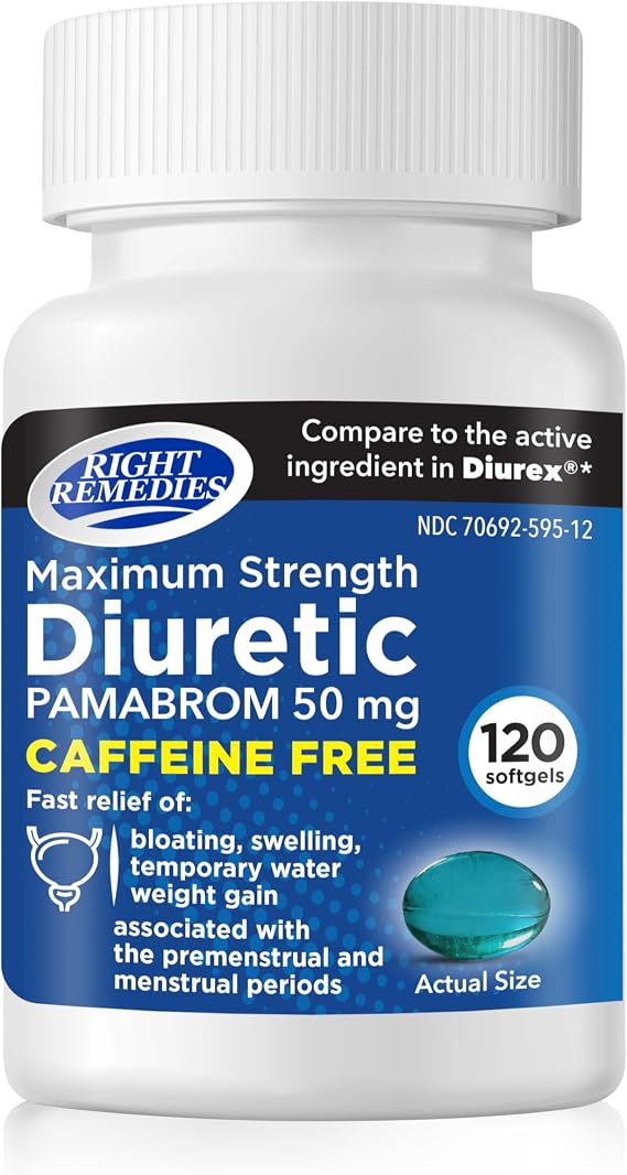 RIGHT REMEDIES Maximum Strength Caffeine-Free Diuretic, 50 mg, 120 Softgels