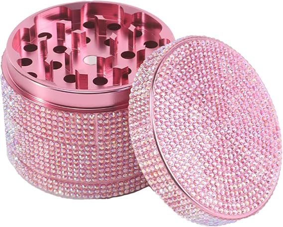 Aluminium Herb Grinder-50mm Diamond Grinder for Dry Herbs & Spices, 4 Piece Metal Grinder with Pollen Catcher (Pink)