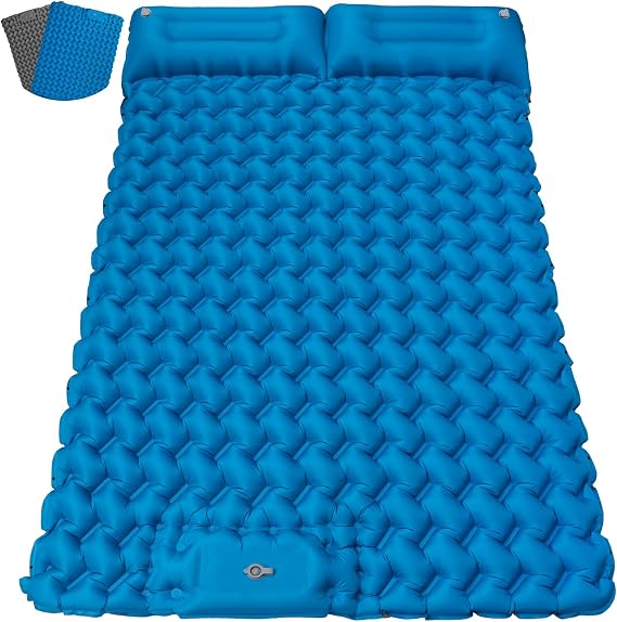 Sleeping Pad Double 200x130 cm Ultralight Inflatable Camping Mat Self Inflating Camping Mattress Portable Air Bed Waterproof Compact 30x18cm for Backpacking, Hiking, Beach, Tent