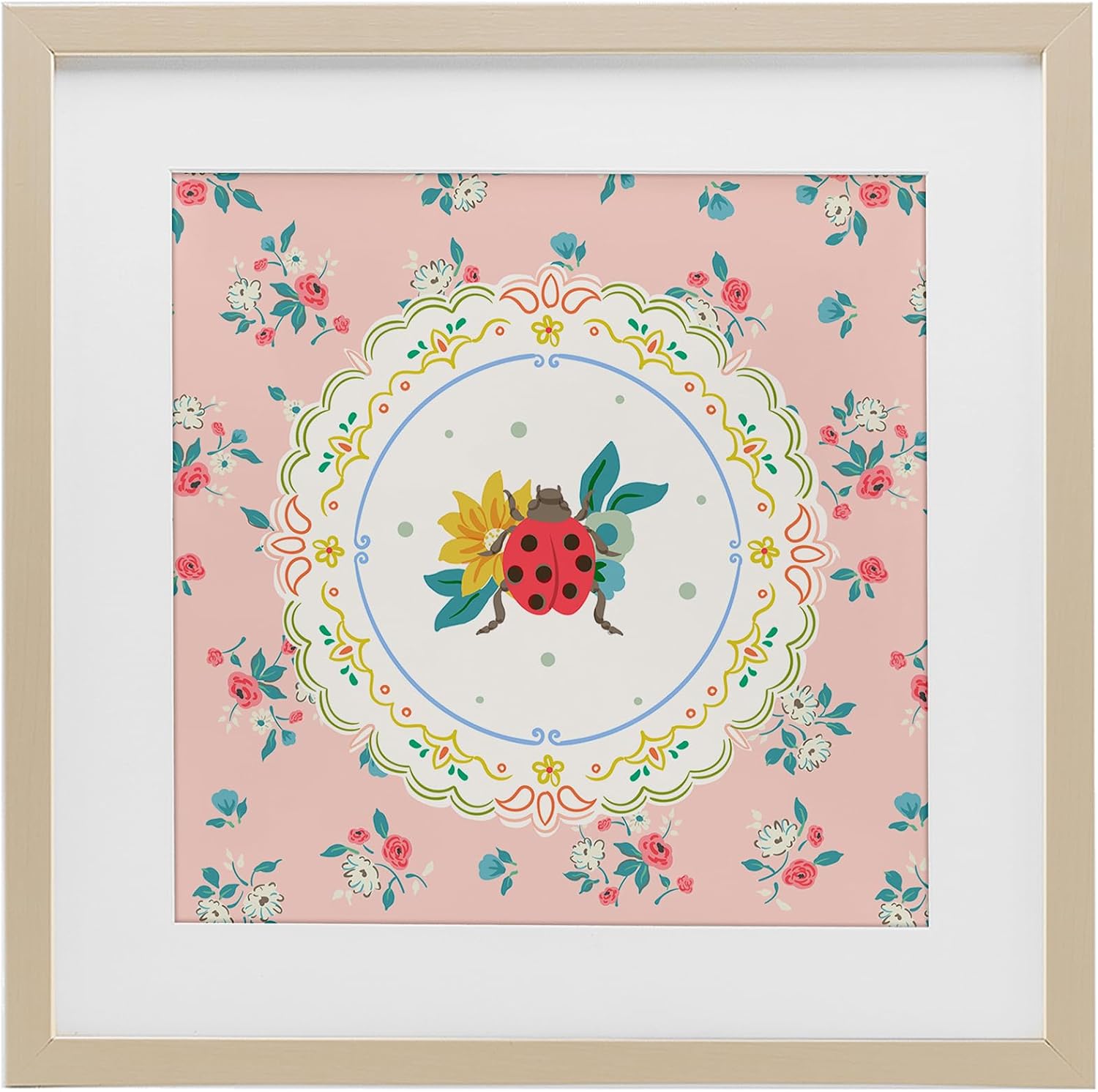 Stupell Industries Spring Lady Bug Lace Pattern White Framed Print Under Glass, design by Angela Steahling, 13 x 13