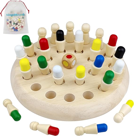 Wooden Memory Chess, Kids Wooden Board Game Memory Match Chess | Memory Match Stick Chess with Storage Bag Enhance Color Cognitive Memory Game Early Learning Toy, Birthday Gifts for Children