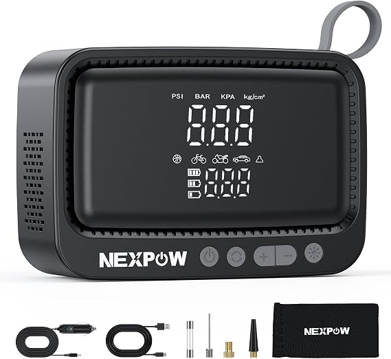 NEXPOW Tire Inflator Portable Air Compressor, Gray | 150 PSI, Digital Pressure Gauge, Auto Shut-Off, For Car, Motorcycle, Bicycle, Balls
