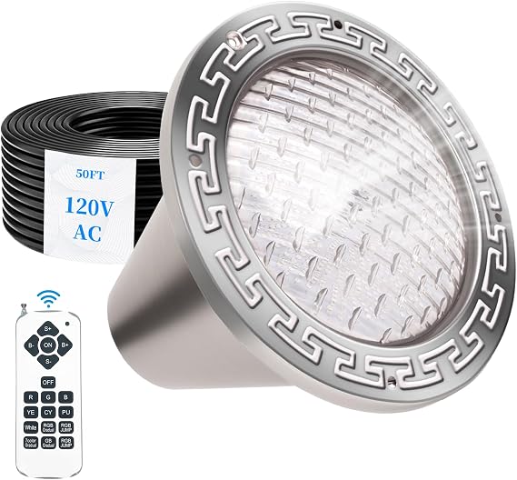 120V 10 Inch Pool Light for Inground Pools, IP68 Waterproof Pool LED Lights with Remote Control, 50ft Cord - Direct Replacement for Pentair Amerlite & Hayward AstroLite, Fit for 10" Large Wet Niches