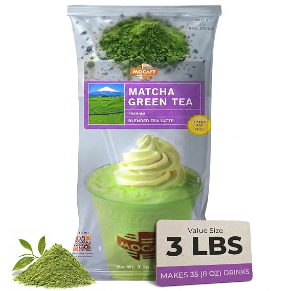 MOCAFE Matcha Green Tea Latte Powder Mix, 3lb Bulk Bag, 35 Servings | Instant Japanese Matcha Powder for Hot & Iced Lattes, Frappes, Boba & Smoothies, Coffee House Quality Sweet Blended Drink