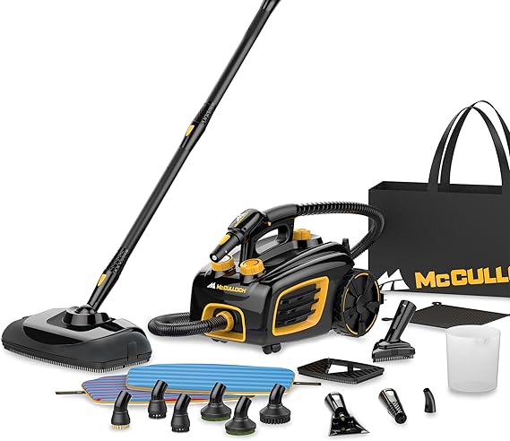 McCulloch MC1375 Canister Steam Cleaner, 90 Min Runtime, 20 Accessories | Jet Nozzle, Brushes, More - Steam Cleaner for Home, Tile, Carpet, Furniture, Personal Car Detailing