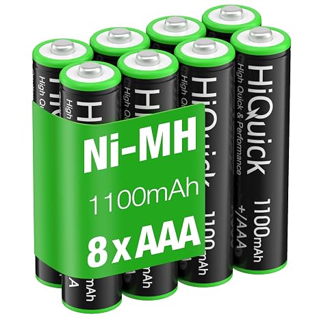 HiQuick AAA Rechargeable Batteries 8-Pack, 1100mAh, Pre-Charged NiMH, 1.2V | Long-lasting power for remotes, toys, and cameras,recharges up to 1200 times, Recycled, Pre-charged